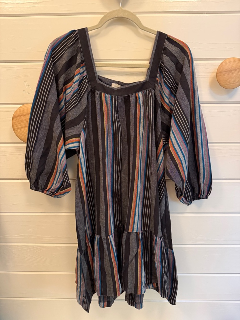NWT Outerknown + Piece & Co. Cotton Mexican Style Dress Multicolor Stripes